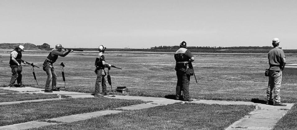 Five members of the team shooting at the Walsh County Gun Club. Photo submitted